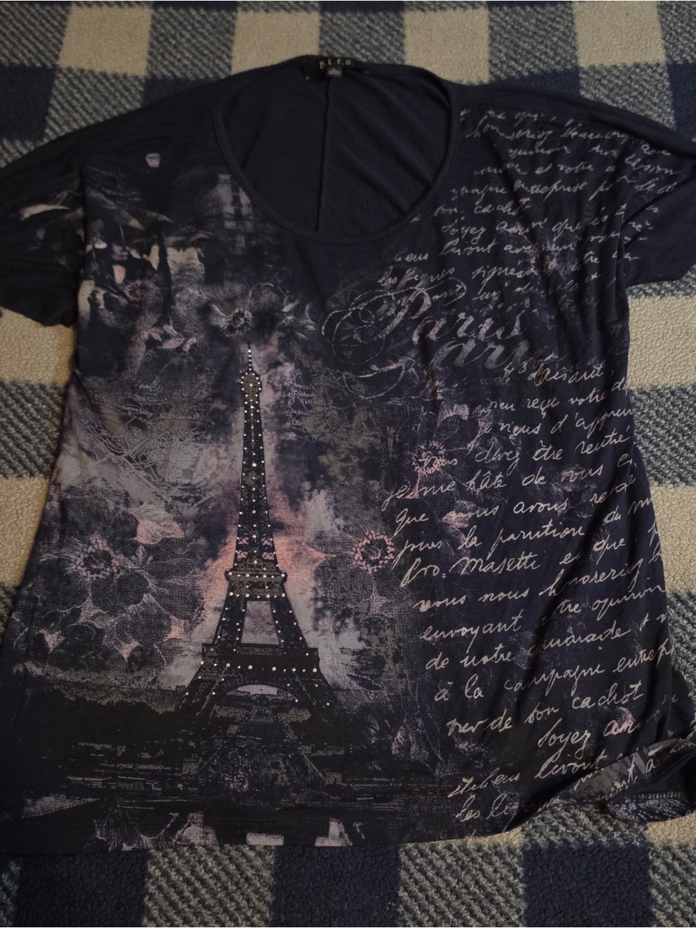 Y2k grunge mcbling rhinestone paris France shirt by Bleu